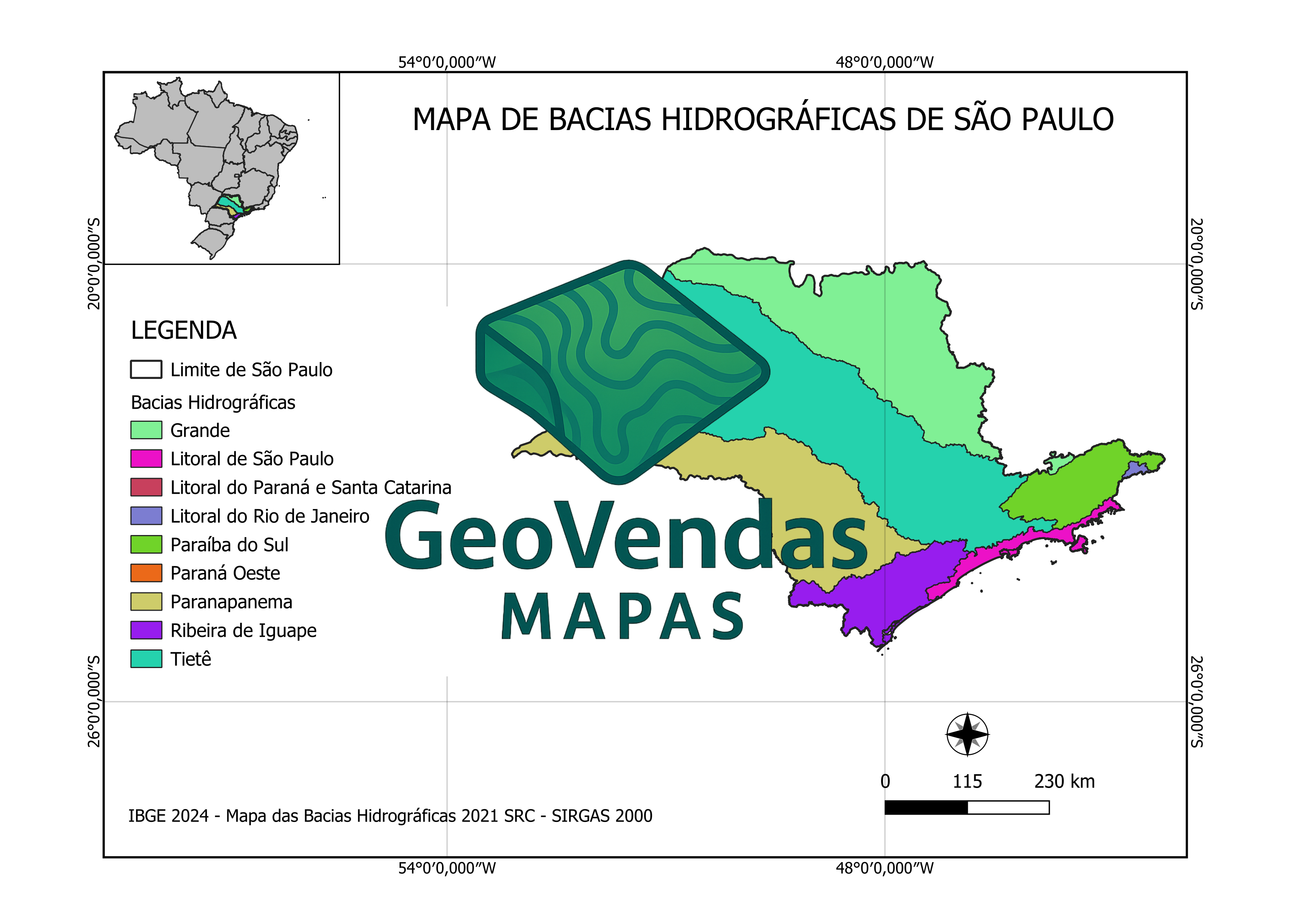 Mapa de Bacias hidrográficas de São Paulo